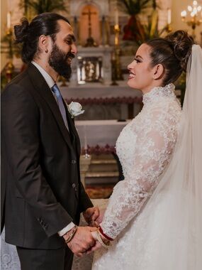 Lace Long-Sleeve Bridal Gown in White